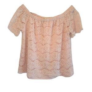 Faith and Joy by Monteau Pink Lace Overlay Blouse Plus Size 2X